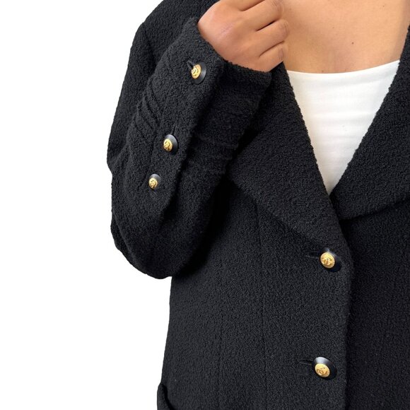 CHANEL Vintage CC Mark Logo Gold Button Coat Jacket # Black Wool Silk [106396] - Picture 3 of 11
